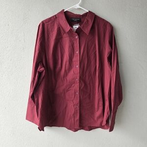 Lane Bryant Classic Long Sleeve Button Down Shirt Sz 20 NWT Burgundy Wine